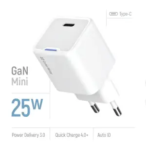 СЗУ ColorWay GaN Mini 25W PD Port PPS USB-C White (CW-CHS052PD-WT) UA