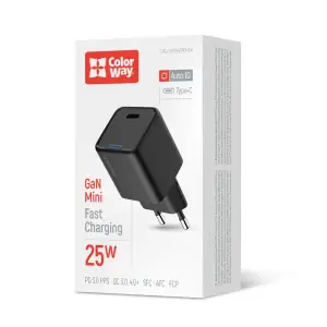 МЗП ColorWay GaN Mini 25W PD Port PPS USB-C Black (CW-CHS052PD-BK) UA
