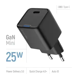 СЗУ ColorWay GaN Mini 25W PD Port PPS USB-C Black (CW-CHS052PD-BK) UA