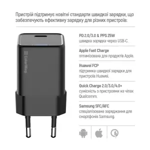 СЗУ ColorWay GaN Mini 25W PD Port PPS USB-C Black (CW-CHS052PD-BK) UA
