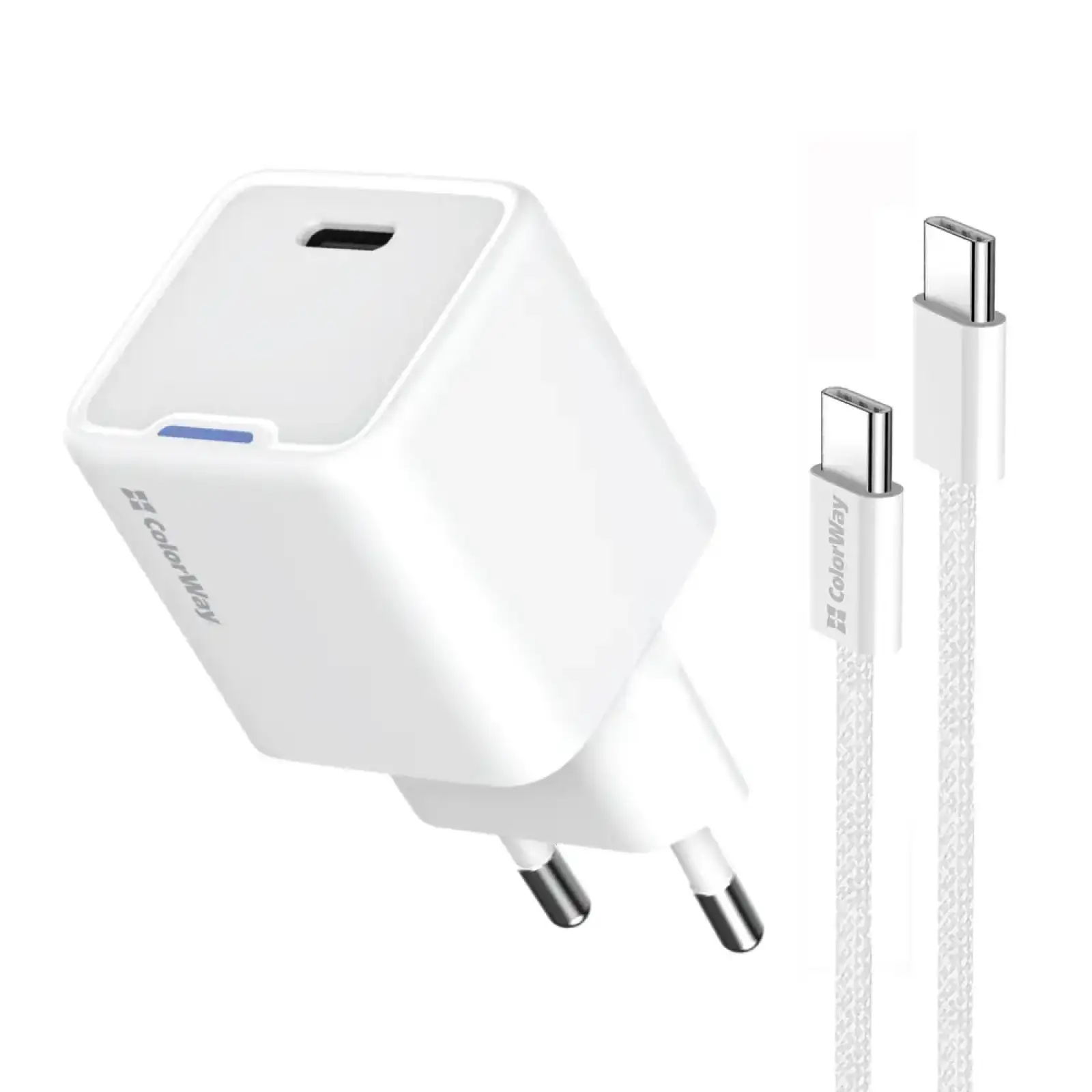 СЗУ ColorWay GaN Mini 25W PD Port PPS USB-C White (CW-CHS052PDC-WT) + кабель USB Type-C UA