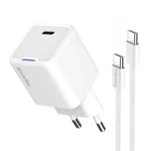 СЗУ ColorWay GaN Mini 25W PD Port PPS USB-C White (CW-CHS052PDC-WT) + кабель USB Type-C UA