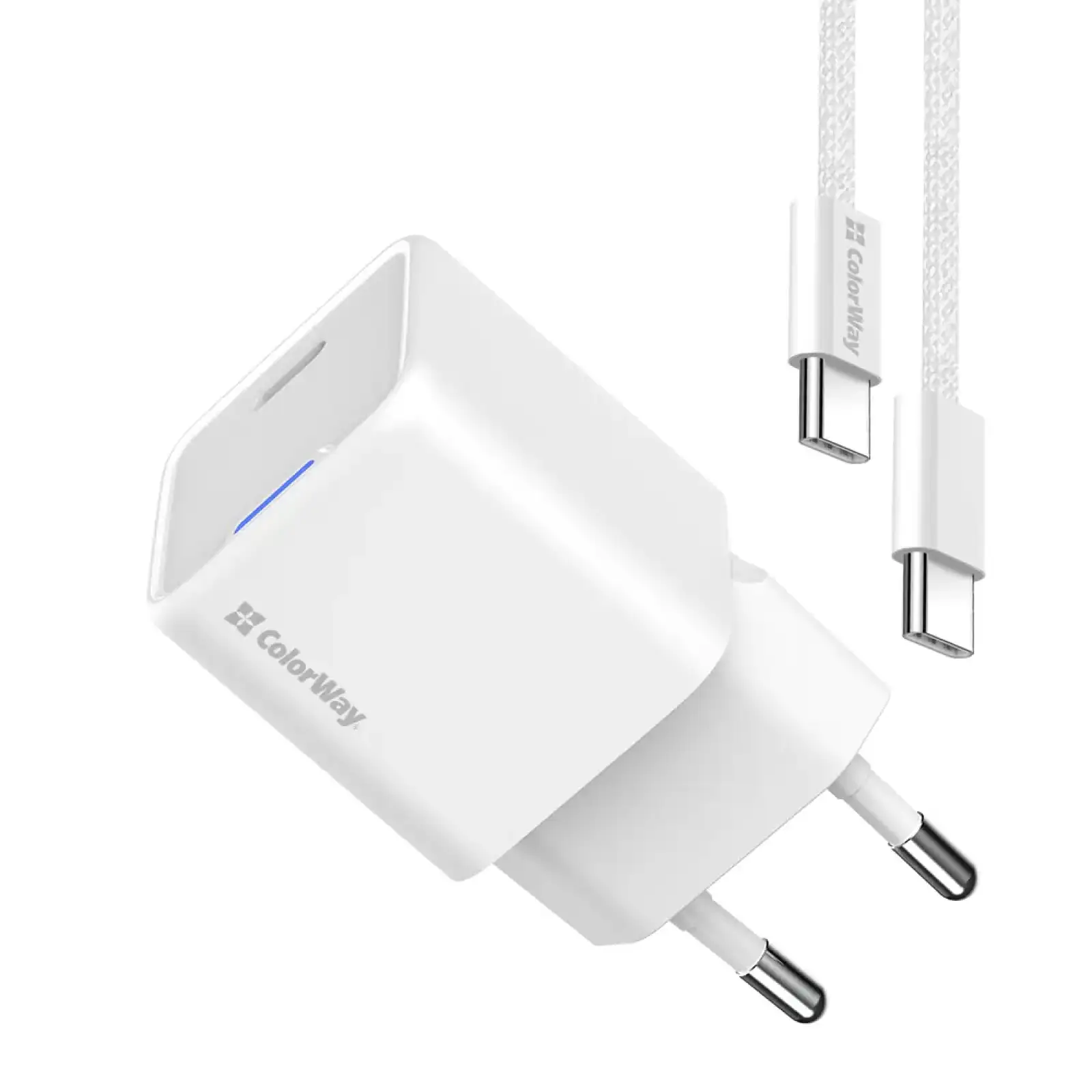 СЗУ ColorWay GaN Mini 25W PD Port PPS USB-C White (CW-CHS052PDC-WT) + кабель USB Type-C UA