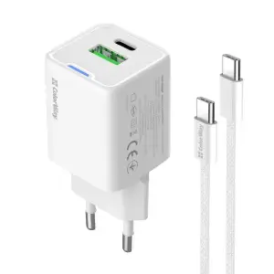 СЗУ ColorWay GaN Mini 30W PD Port PPS USB (Type-C PD + USB QC4.0) White (CW-CHS053PDC-WT) + кабель USB Type-C UA