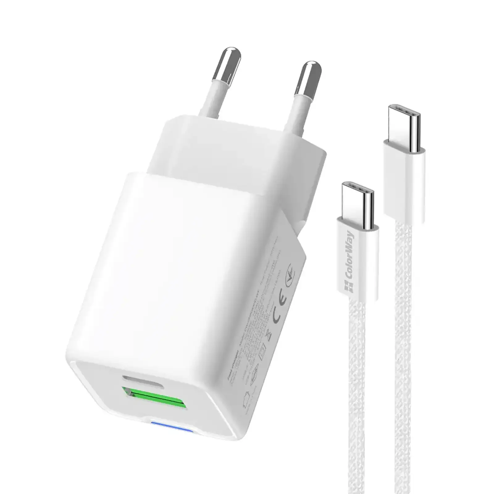 СЗУ ColorWay GaN Mini 30W PD Port PPS USB (Type-C PD + USB QC4.0) White (CW-CHS053PDC-WT) + кабель USB Type-C UA