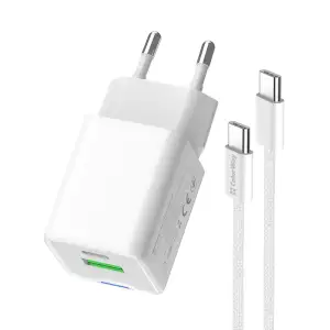 СЗУ ColorWay GaN Mini 30W PD Port PPS USB (Type-C PD + USB QC4.0) White (CW-CHS053PDC-WT) + кабель USB Type-C UA