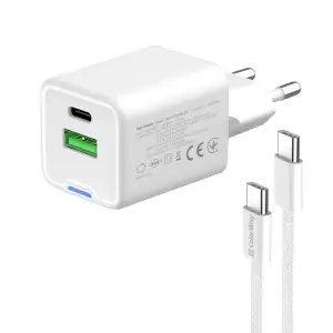 СЗУ ColorWay GaN Mini 30W PD Port PPS USB (Type-C PD + USB QC4.0) White (CW-CHS053PDC-WT) + кабель USB Type-C UA