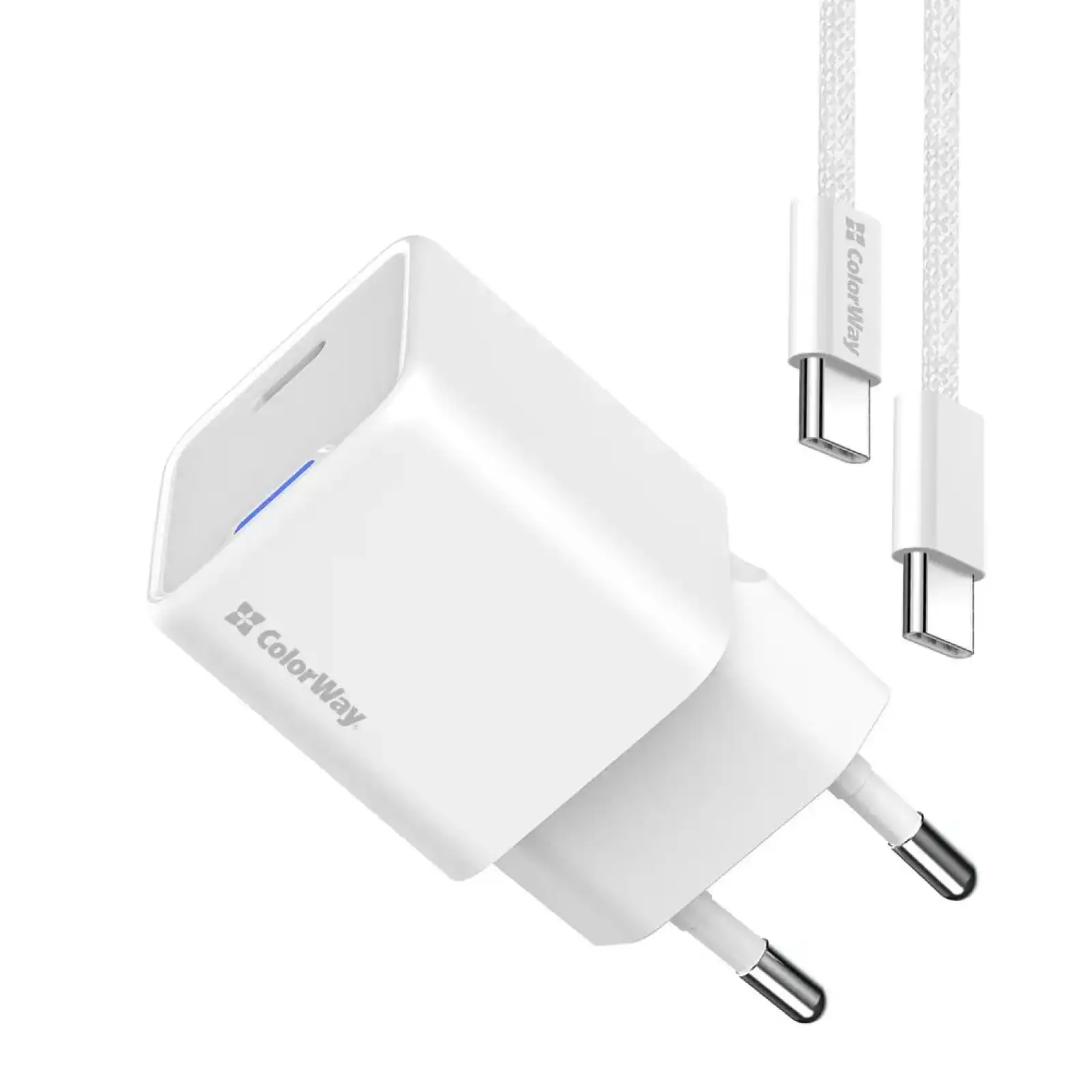 МЗП ColorWay GaN Mini 30W PD Port PPS USB-C White (CW-CHS054PDC-WT) + кабель USB Type-C UA
