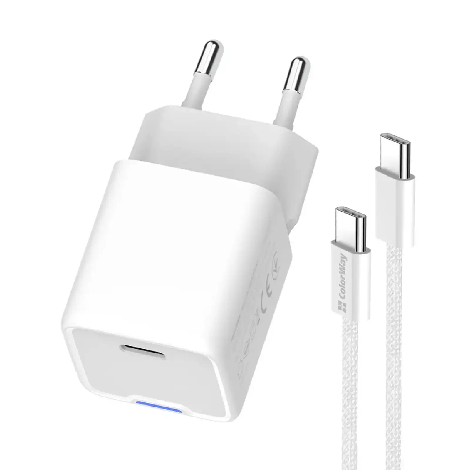 МЗП ColorWay GaN Mini 30W PD Port PPS USB-C White (CW-CHS054PDC-WT) + кабель USB Type-C UA