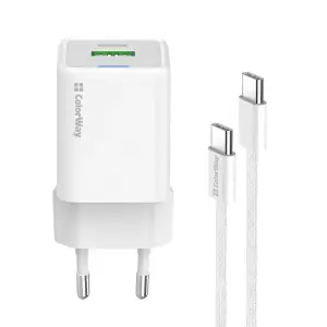 СЗУ ColorWay GaN Mini 35W PD Port PPS USB (Type-C PD + USB QC4.0) White (CW-CHS055PDC-WT) + кабель USB Type-C UA