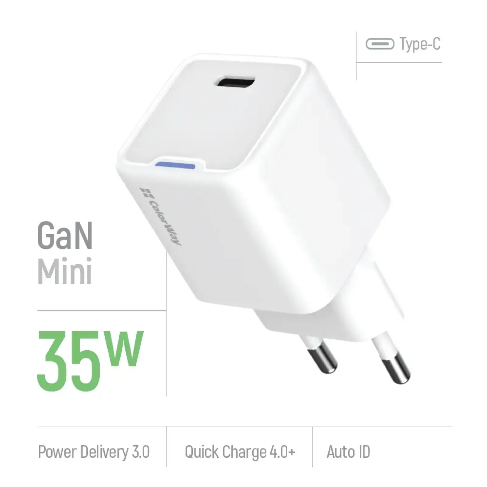 СЗУ ColorWay GaN Mini 35W PD Port PPS USB-C White (CW-CHS056PD-WT) UA