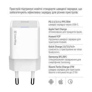 СЗУ ColorWay GaN Mini 35W PD Port PPS USB-C White (CW-CHS056PD-WT) UA
