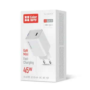 СЗУ ColorWay GaN Mini 45W PD Port PPS USB-C White (CW-CHS057PD-WT) UA