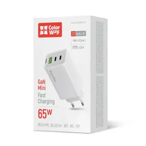 СЗУ ColorWay GaN Mini 65W PD Port PPS USB (USB-2C1A) White (CW-CHS058PD-WT) UA