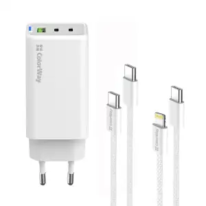 МЗП ColorWay GaN Mini 65W PD Port PPS USB (USB-2C1A) White (CW-CHS058PDCL-WT) + кабель Type-C&Lightning UA