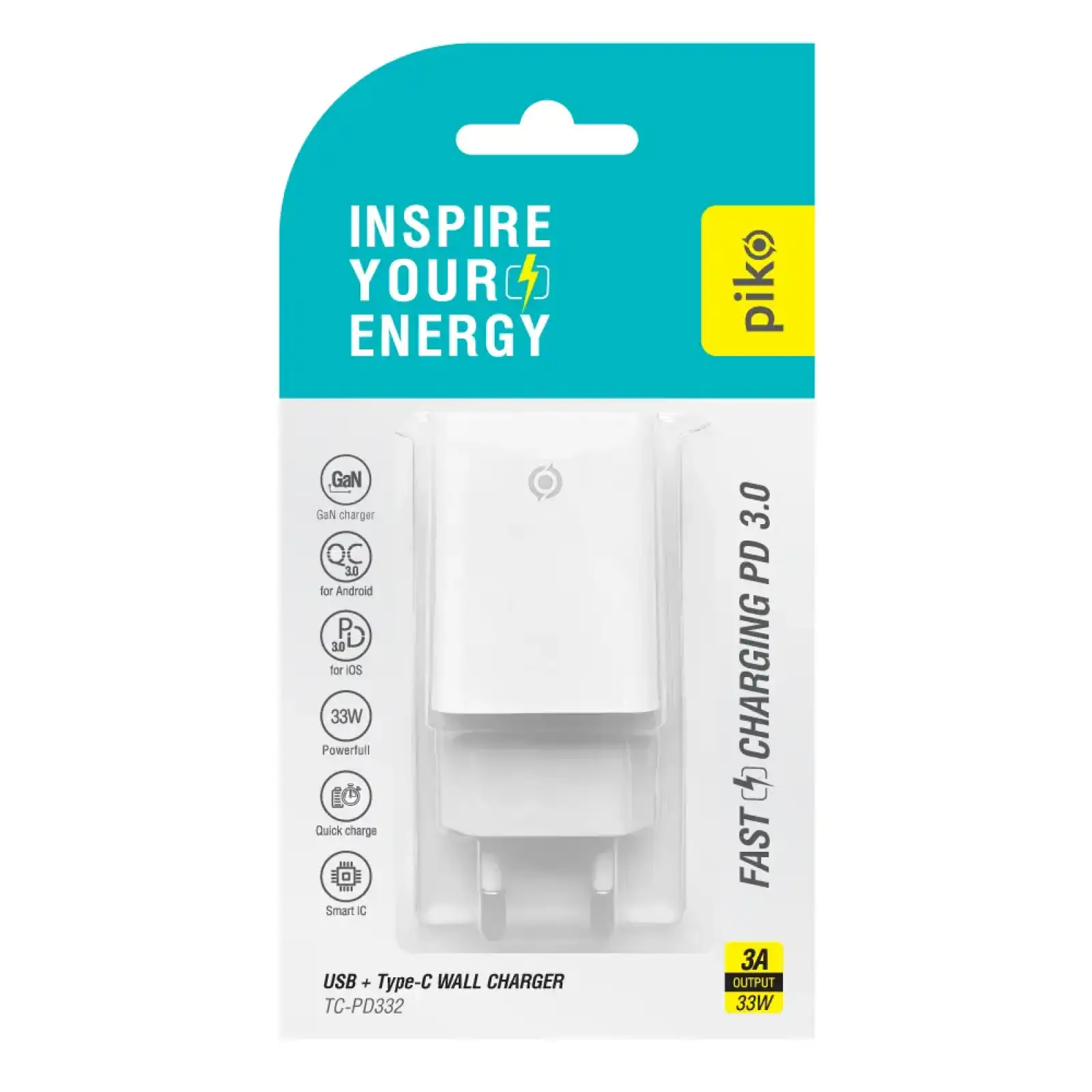 СЗУ Piko TC-PD332 (1USB-Cx3A, 1USBx3A) 33W White (1283126597794) UA