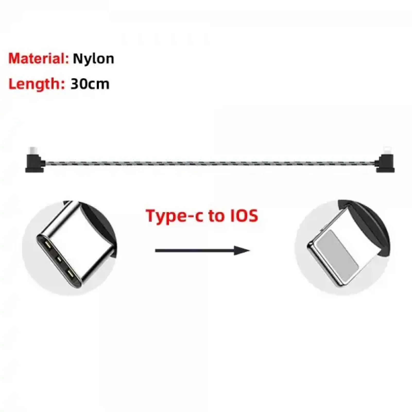 Кабель Goojodoq Type-C-Lightning Nylon для пульта RC-N1 DJI Mavic 3 / Air 2 / 2S / Mini 2 / Mini 3 Pro 0.3m Black (32866812366N130TL) UA