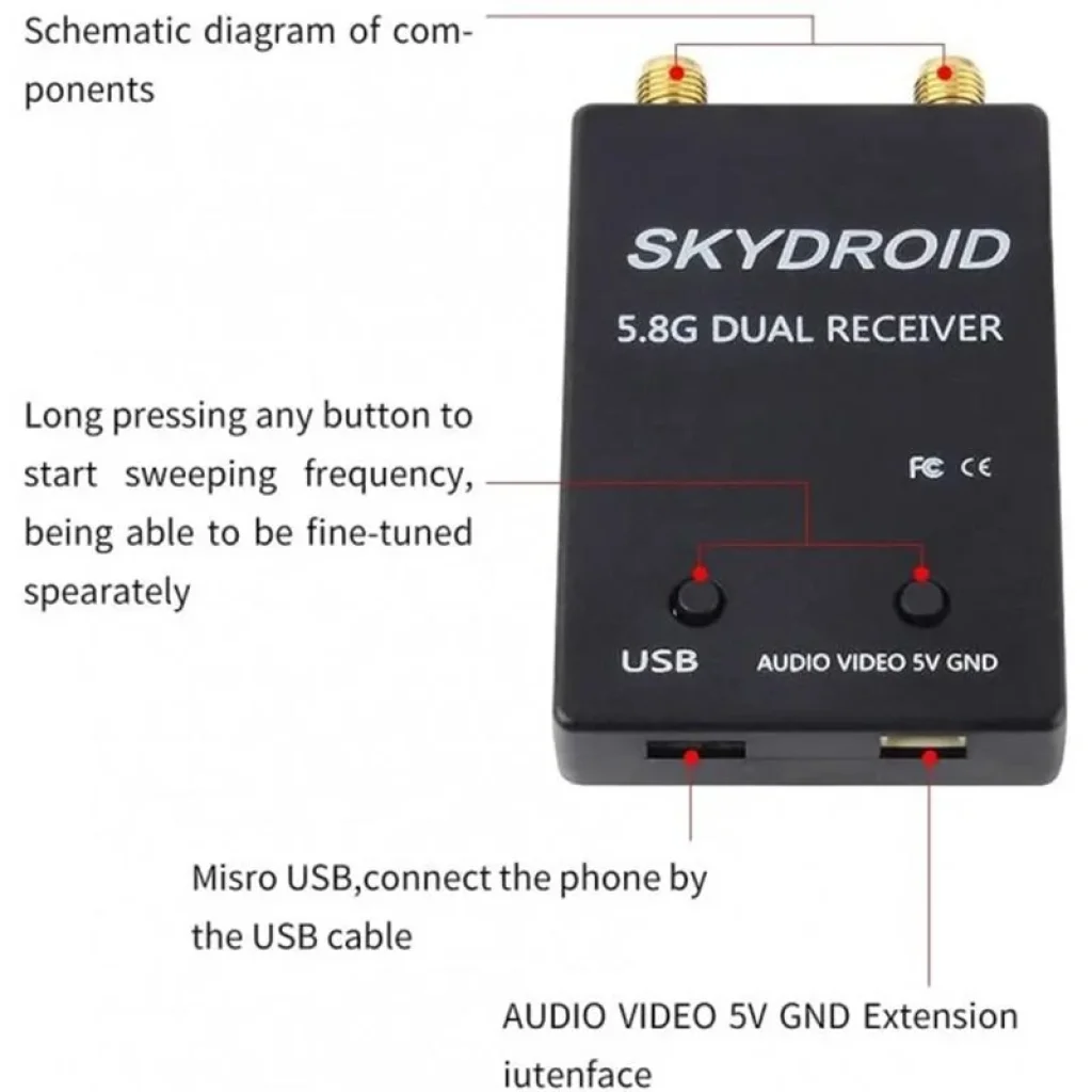 Приймач FPV радіо сигналу Skydroid 5.8G для Android Dual Black (1005005930052108DB) UA