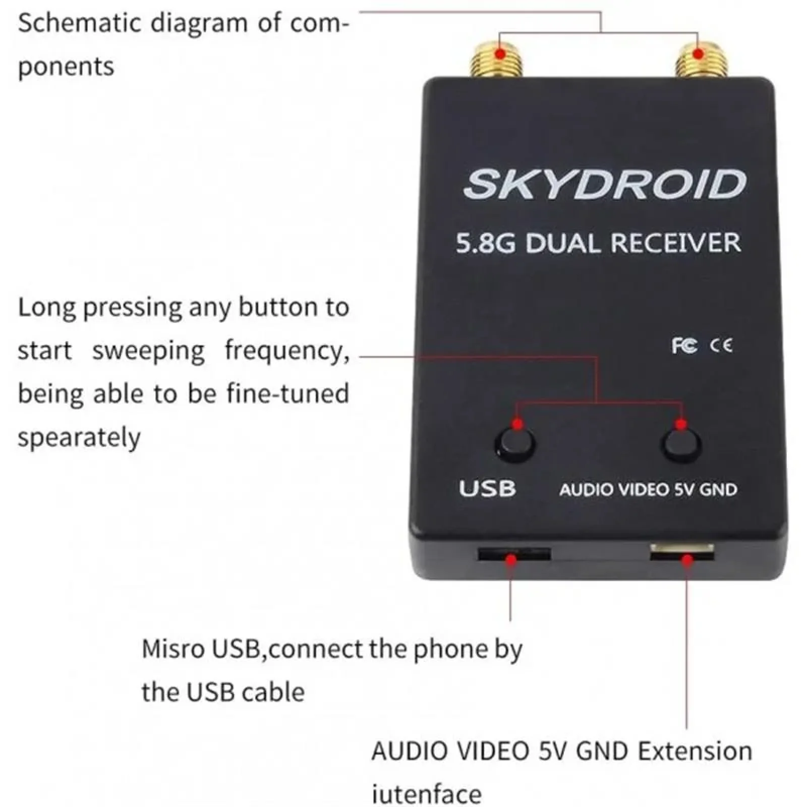 Приемник FPV радио сигнала Skydroid 5.8G для Android Dual Black (1005005930052108DB) UA