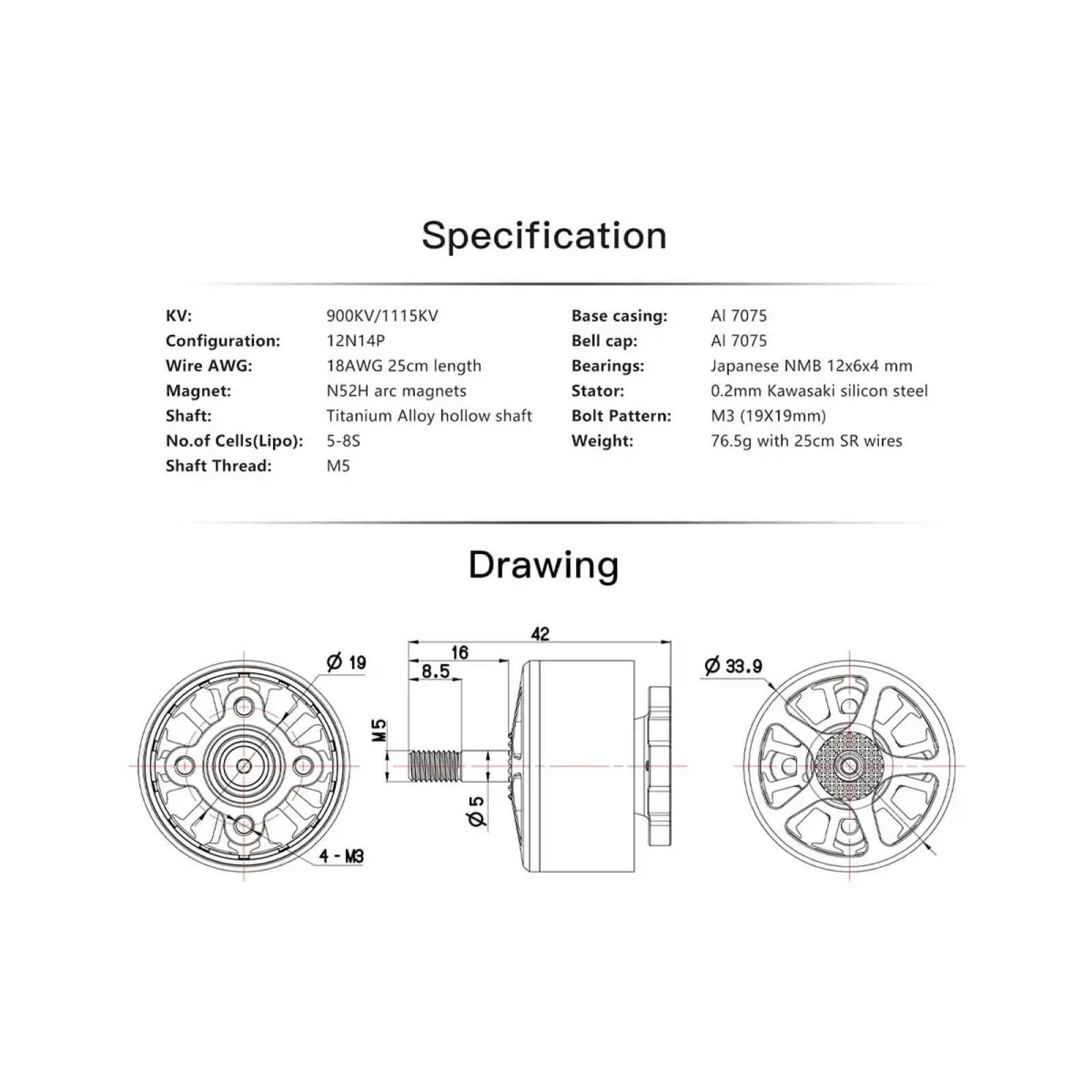 Бесколлекторный двигатель BrotherHobby Avenger 2812 V3 1115KV (BH_A2812_1115) UA