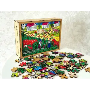 Пазл дерев`яний UkrainianPuzzles Сонце низенько, трактор близенько Марія Примаченко UA