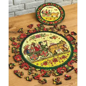 Пазл дерев`яний UkrainianPuzzles Петриківське весілля UA