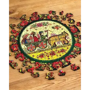 Пазл дерев`яний UkrainianPuzzles Петриківське весілля UA