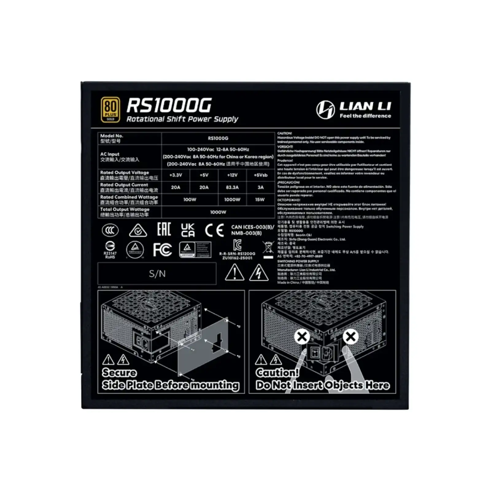 Блок питания Lian Li RS Gold 1000 Black with Hub (G9P.RS1000G.BH00.EU) UA