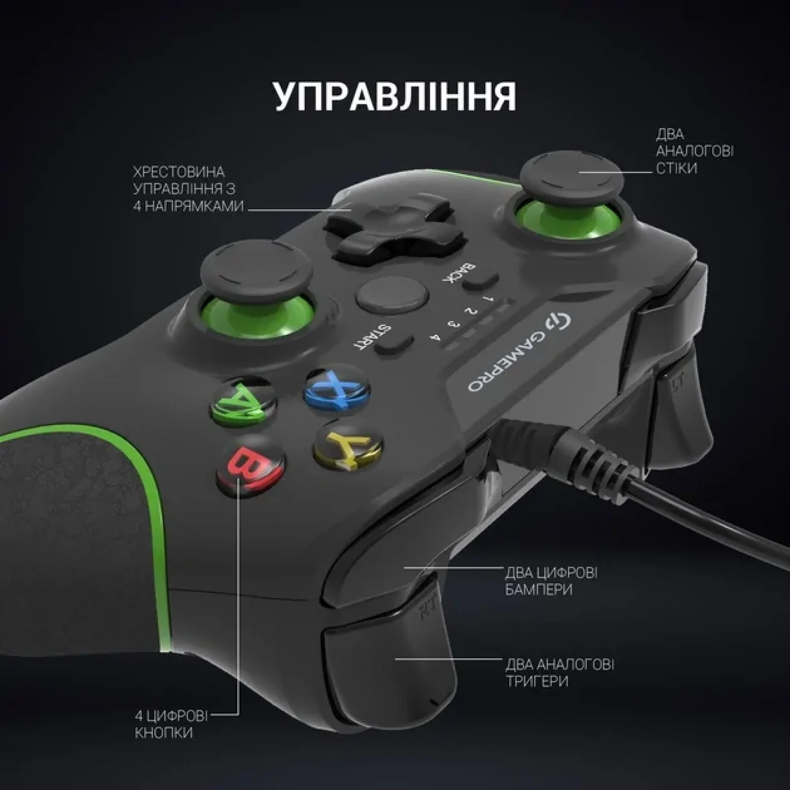 Геймпад GamePro MG450B Black/Green UA