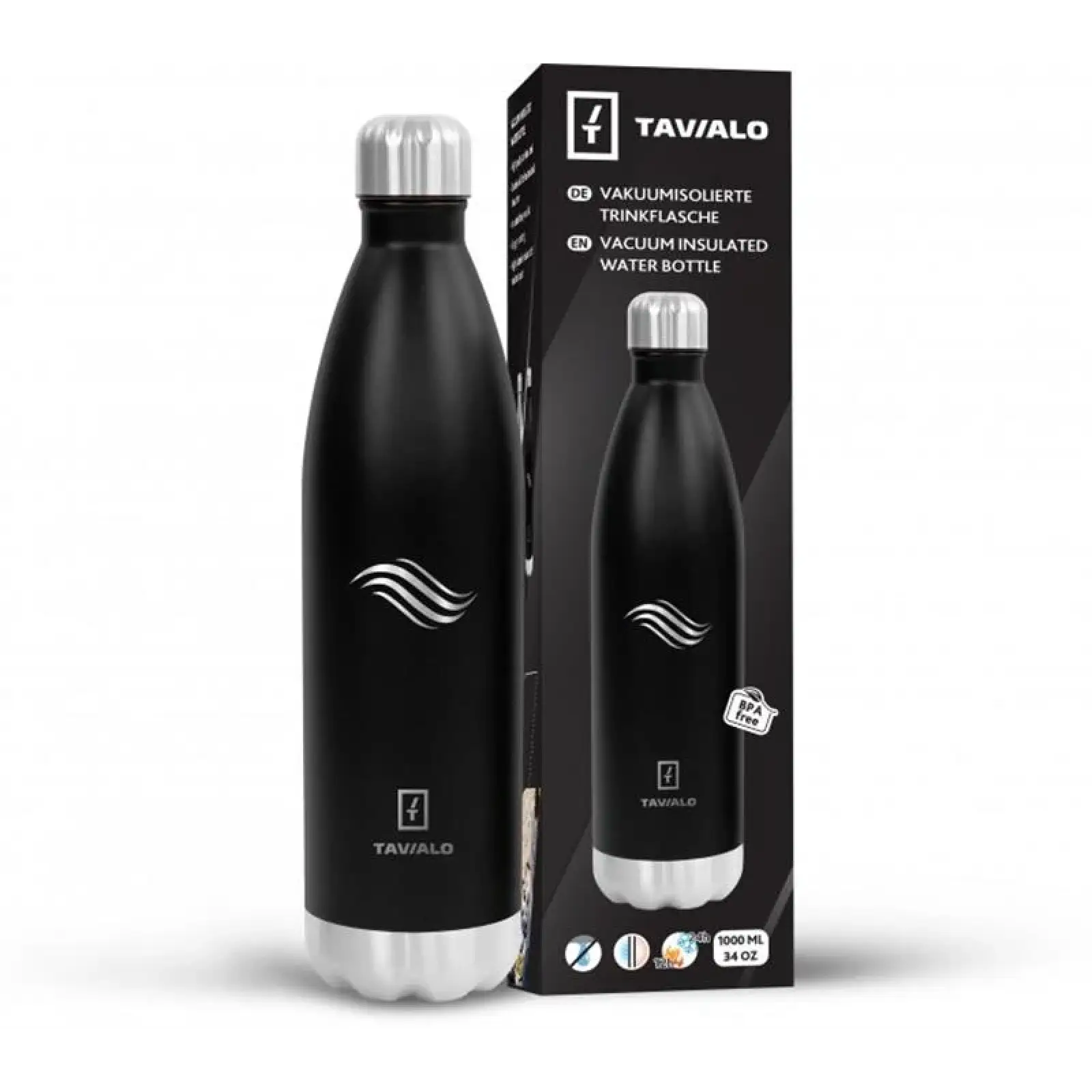 Термопляшка Tavialo 1000 мл чорна (191010101) UA