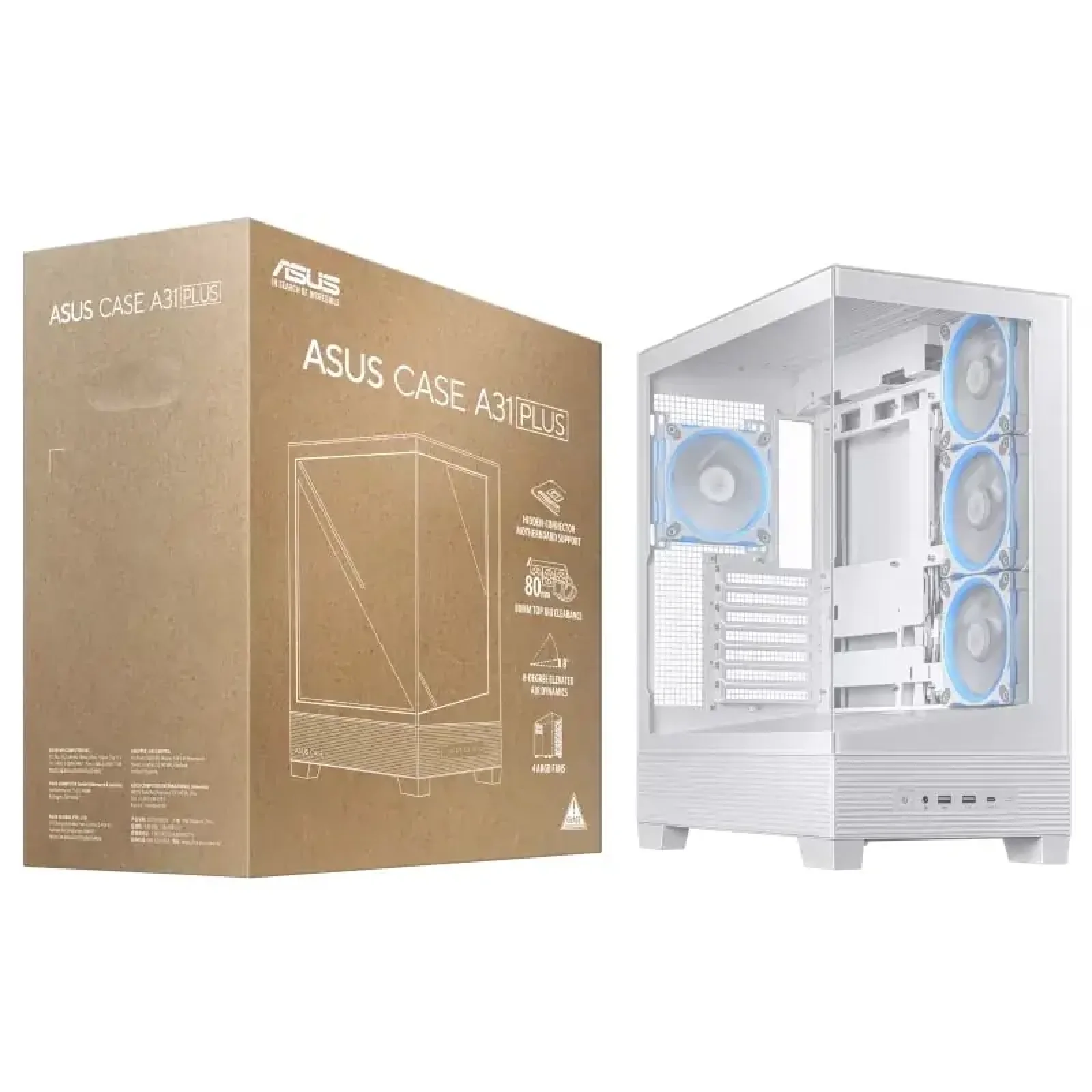 Корпус Asus A31 Plus White Tempered Glass без БП (90DC00R3-B19000) UA
