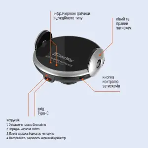 Бездротовий зарядний пристрій ColorWay AutoSense Car Wireless Charger 15W Black (CW-CHAW039Q-BK) UA