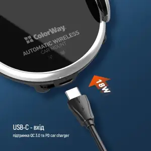 Бездротовий зарядний пристрій ColorWay AutoSense Car Wireless Charger 15W Black (CW-CHAW039Q-BK) UA