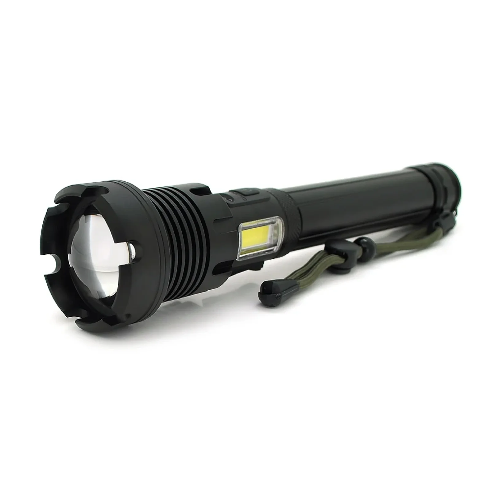 Ліхтарик ручний Voltronic XHP90, 45W, бічний світлодіод, 7 режимів, ZOOM,2х18650/6200mah, Black, IP40, кабель USB- Type-С, 260х60х35мм, BOX (28601) UA