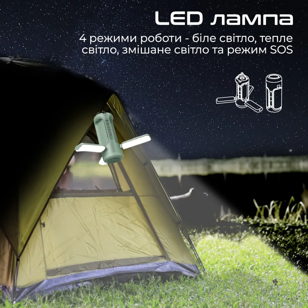 Фонарик кемпинговый Promate с Bluetooth колонкой и встроенным повербанком на 6000 мАч Green (campmate-4) UA