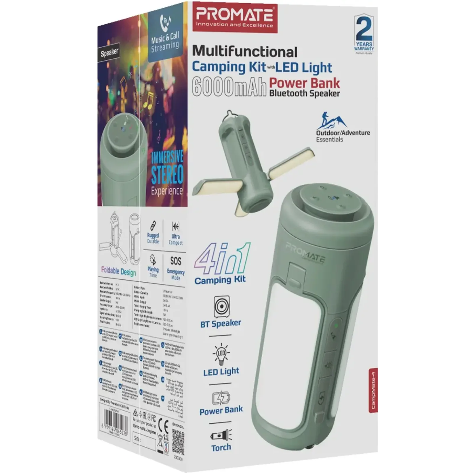 Фонарик кемпинговый Promate с Bluetooth колонкой и встроенным повербанком на 6000 мАч Green (campmate-4) UA