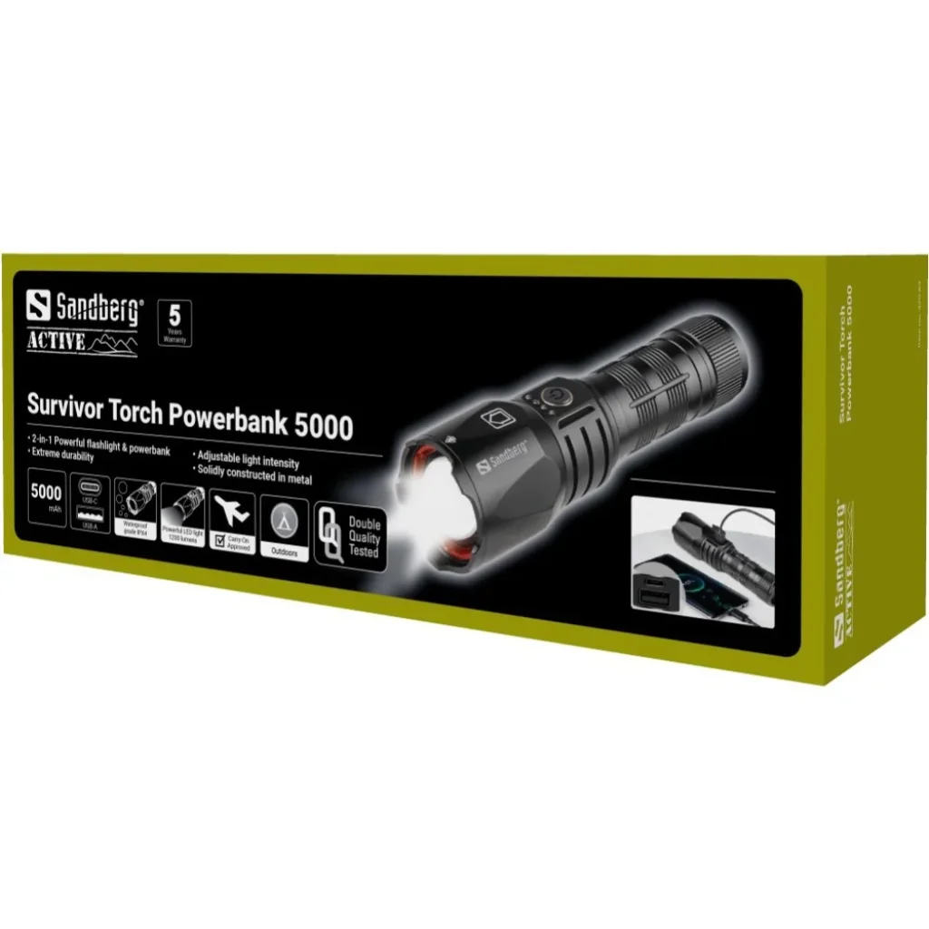Ліхтарик-повербанк Sandberg Survivor Torch Powerbank 5000 mAh XHP160LED USB-C 18W (420-89) UA