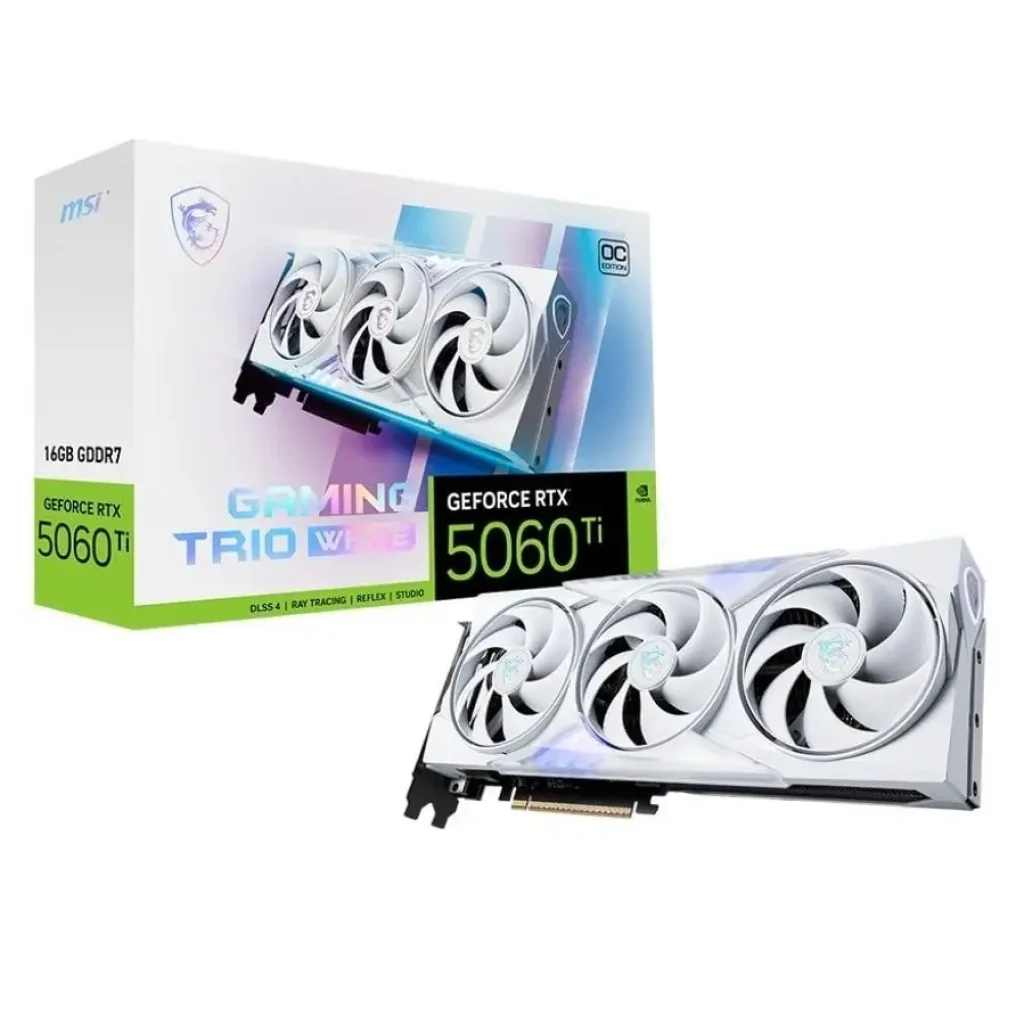 Видеокарта GF RTX 5060 Ti 16GB GDDR7 Gaming Trio OC White MSI (GeForce RTX 5060 Ti 16G GAMING TRIO OC WHITE) UA