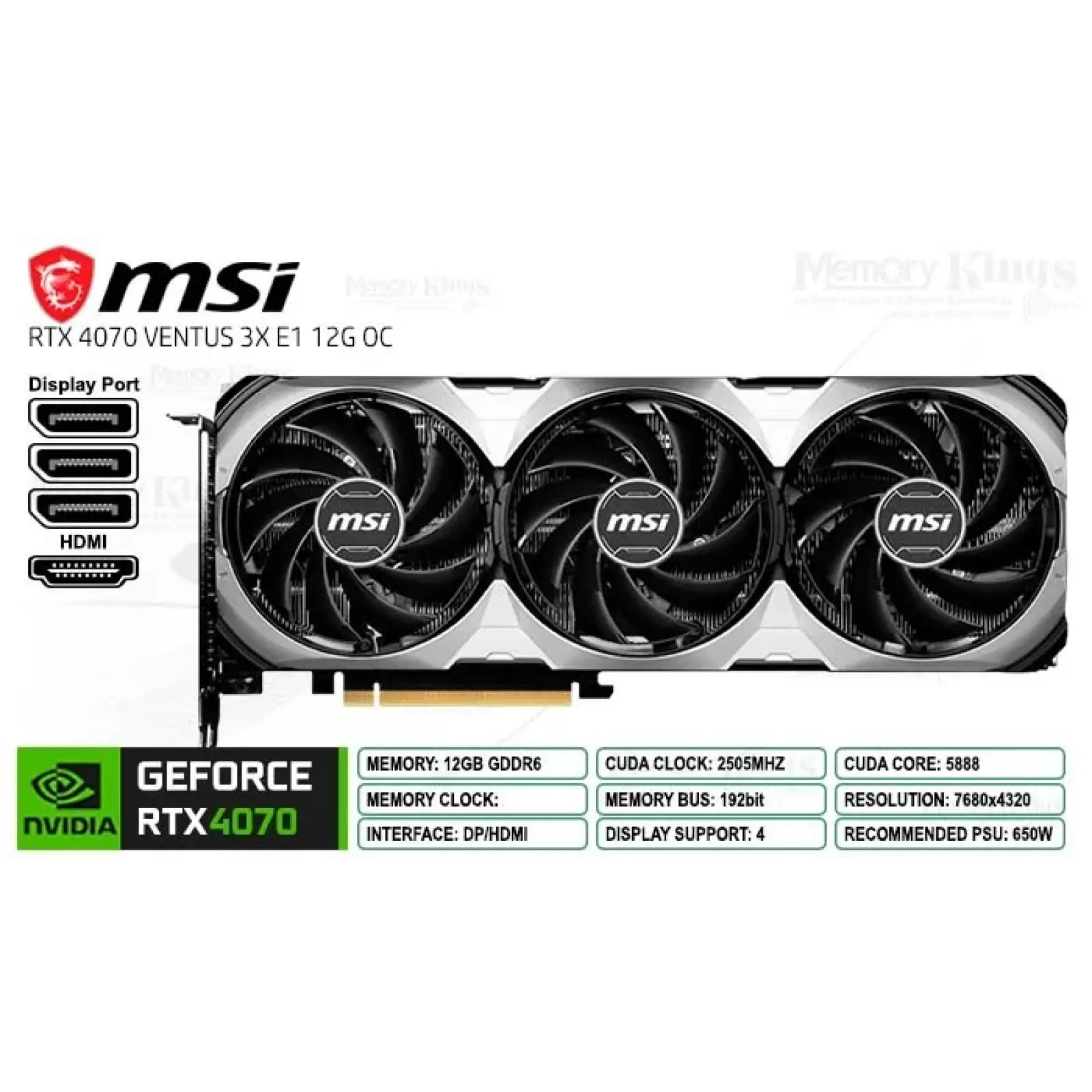 Відеокарта MSI GF RTX 4070 12GB GDDR6X Ventus 3X E1 OC (GeForce RTX 4070 VENTUS 3X E1 12G OC) UA