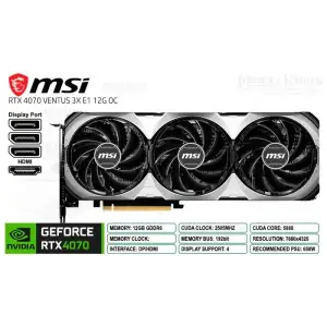 Відеокарта MSI GF RTX 4070 12GB GDDR6X Ventus 3X E1 OC (GeForce RTX 4070 VENTUS 3X E1 12G OC) UA