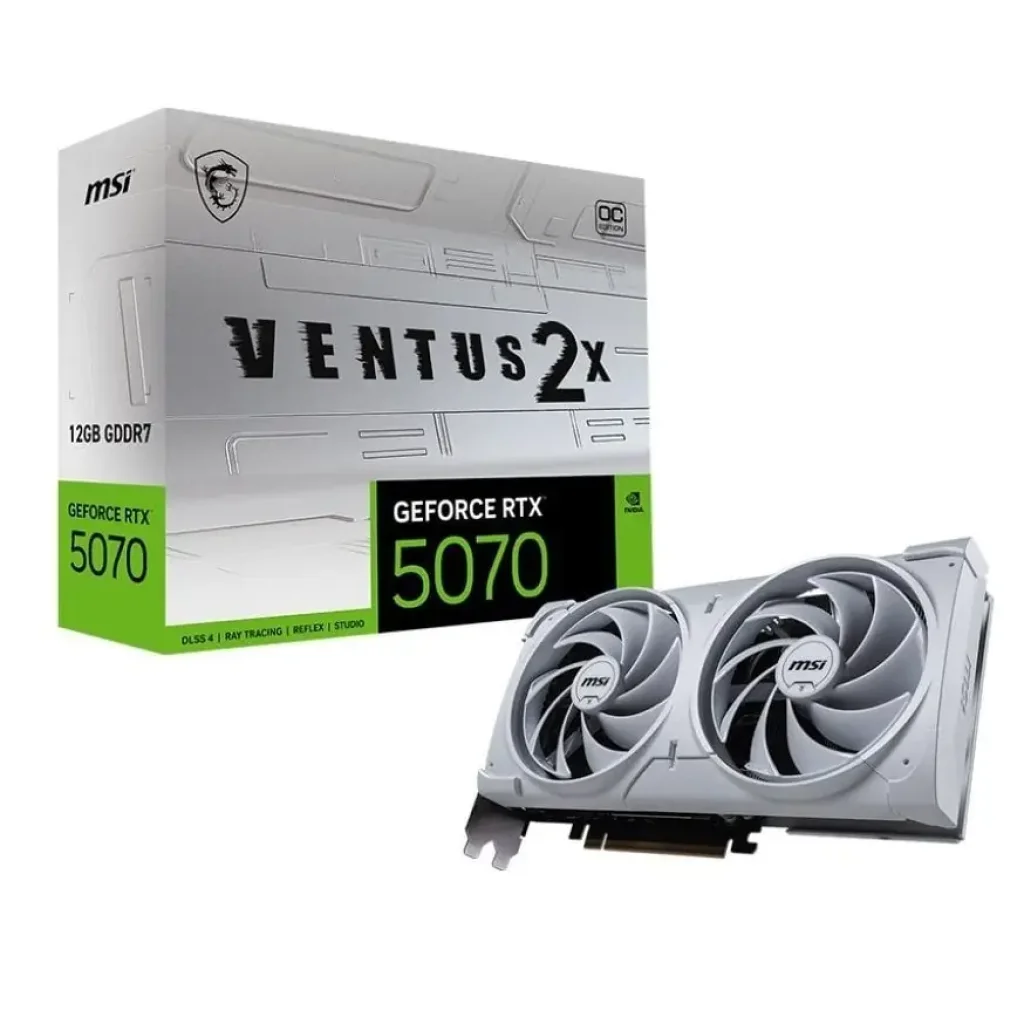 Видеокарта GF RTX 5070 12GB GDDR7 Ventus 2X OC White MSI (GeForce RTX 5070 12G VENTUS 2X OC WHITE) UA