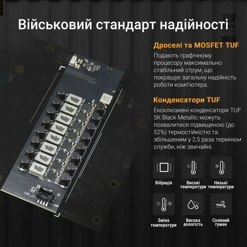 Видеокарта GF RTX 5080 16GB GDDR7 TUF Gaming OC Asus (TUF-RTX5080-O16G-GAMING) UA