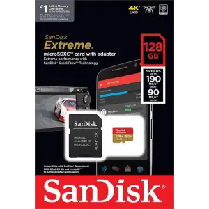 Карта пам`ятi MicroSDXC 128GB C10 UHS-I SanDisk Extreme V30 U3 R190/W90MB/s + SD (SDSQXAA-128G-GN6MA) UA