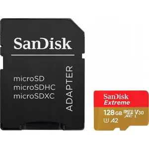 Карта пам`ятi MicroSDXC 128GB UHS-I U3 R190/W90MB/s SanDisk Extreme V30 + SD-адаптер (SDSQXAA-128G-GN6AA) UA