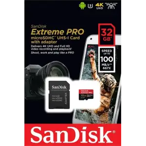 Карта памяти MicroSDHC 32GB UHS-I/U3 Class 10 SanDisk Extreme Pro A1 + SD-адаптер R100/W90MB/s (SDSQXCG-032G-GN6MA) UA
