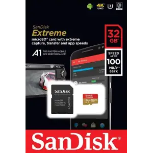 Карта памяти MicroSDHC 32GB UHS-I/U3 Class 10 SanDisk Extreme A1 R100/W60MB/s + SD-adapter (SDSQXAF-032G-GN6MA) UA