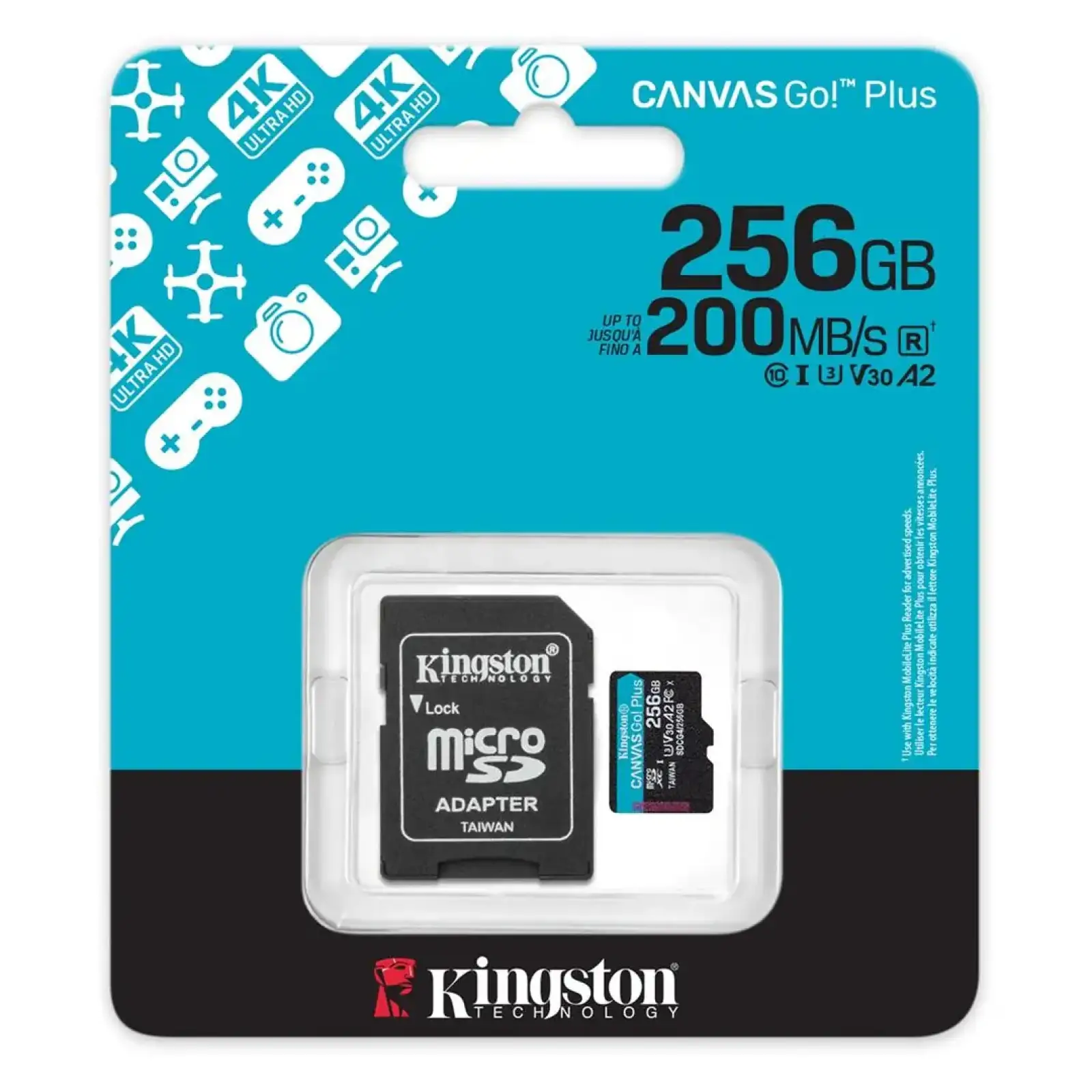 Карта пам`яті MicroSDXC 256GB UHS-I/U3 Class 10 Kingston Canvas Go! Plus R200/W160MB/s + SD-адаптер (SDCG4/256GB) UA