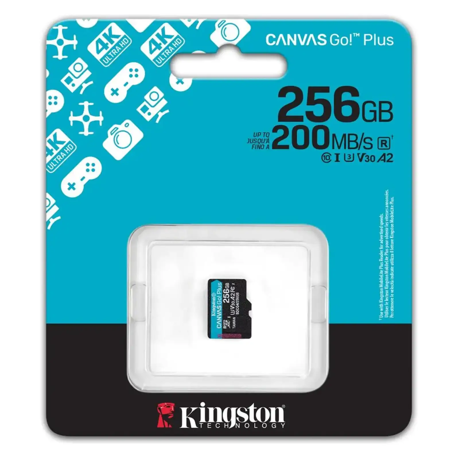 Карта пам`яті MicroSDXC 256GB UHS-I/U3 Class 10 Kingston Canvas Go! Plus R200/W160MB/s (SDCG4/256GBSP) UA