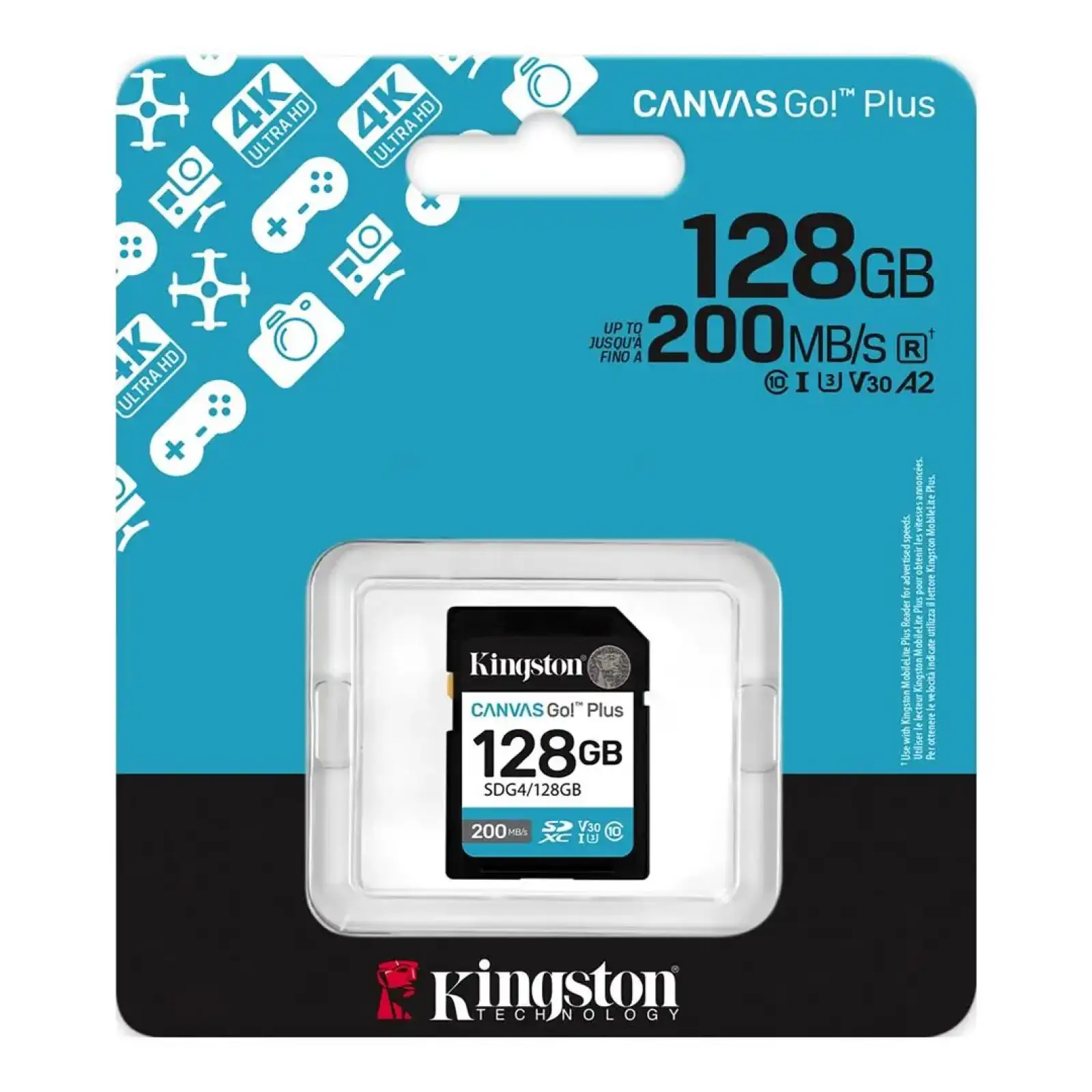 Карта памяти SDXC 128GB UHS-I/U3 Class 10 Kingston Canvas Go! Plus R200/W200MB/s (SDG4/128GB) UA