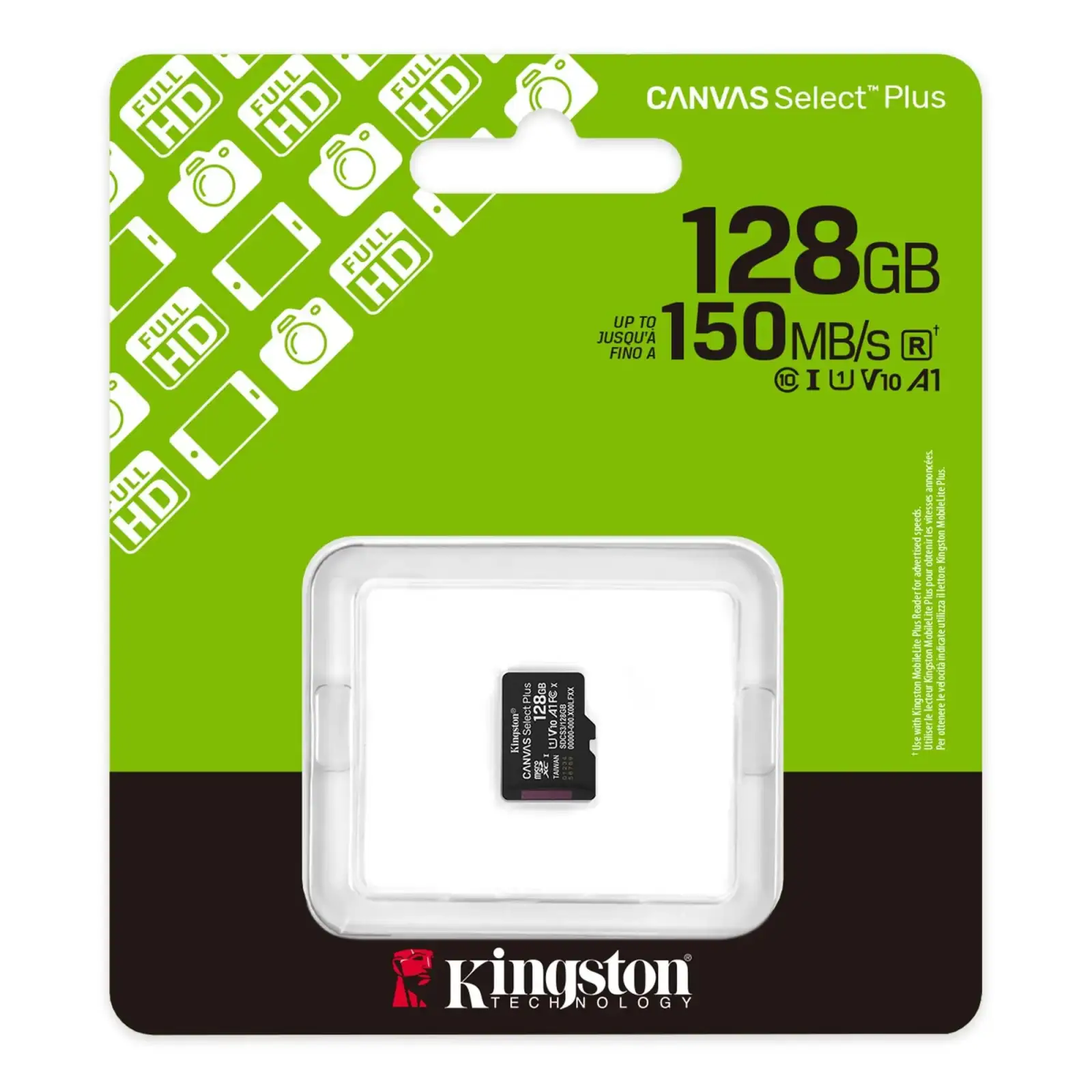 Карта пам`яті MicroSDXC 128GB UHS-I Class 10 Kingston Canvas Select Plus R150MB/s + SD-адаптер (SDCS3/128GB) UA